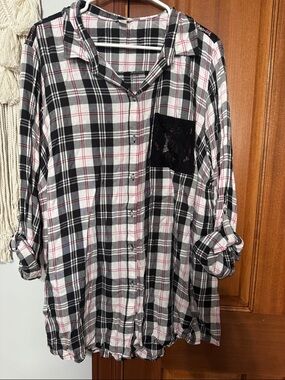 Black & White Plaid Shirt with Subtle pink Stripes